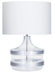 Lampa stołowa szklana podstawa z srebrnymi pasami i biały abażur 4Concepts L224281301 Baden E27 63cm x 50cm