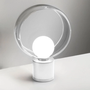 Biała lampa stołowa z szklaną obręczą Vivida International 0082.41.BI Cosmit G9 32cm