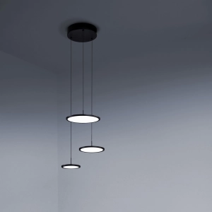 Czarna lampa sufitowa z trzema płaskimi okrągłymi poziomymi reflektorami Vivida International 0073.33.NE WN Mystery LED 45W 3000K/4000K 21cm x 211cm