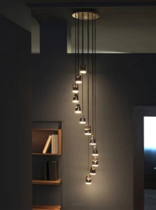 Złota lampa wisząca z dekoracyjnymi reflektorami Vivida International 0053.33.OR Bag LED 38W 3000K 30cm x 216cm