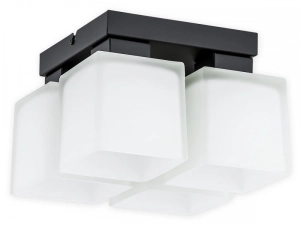 Lampa sufitowa cztery szklane klosze kostki na czarnej podstawie Lemir O2975 P4 CZA + BIA Teru 4xE27