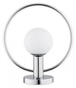 Lampa stołowa chromowana obręcz i biała szklana kula Lemir O2948 L1 CH Rico E14
