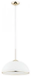 Lampa wisząca z białym kopułowym kloszem i złotymi dodatkami Lemir O3137 W1 ZL Freja E27 35cm