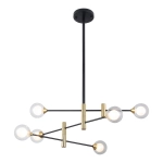 Wisząca lampa nowoczesna złoto czarna z trzema poprzeczkami szklane klosze kule przezroczyste Italux PND-9148-6 Marino 6xG9