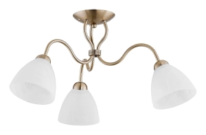 Klasyczna lampa sufitowa patyna białe szklane klosze z delikatnym wzorem Adel Alfa 19173 3xE27 34cm x 60cm
