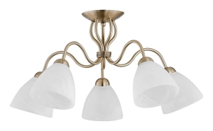 Klasyczna lampa sufitowa patyna białe szklane klosze z delikatnym wzorem Adel Alfa 19175 5xE274 34cm x 60cm