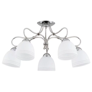 Lampa sufitowa chromowana na białe szklane klosze zdobione paskami Fila Alfa 26295 5xE27 30cm x 64cm
