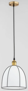 Nowoczesna złota lampa wisząca z białym szklanym kloszem w metalowej czarnej ramie z rurek Dave Alfa 60632 E27 90cm x 24cm