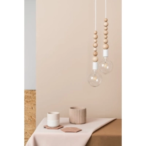 Lampa Wisząca Kolorowe Kable LSFBI2B09 Loft Sfarer 2 2xE27 biały/drewno bukowe