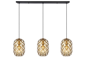 Lampa wisząca nad stół trzy metalowe złote klosze na czarnej listwie Lucide 21417/03/02 Wolfram 3xE27