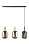 Lampa wisząca nad stół trzy dymne klosze z złotymi dodatkami na czarnej listwie Lucide 45494/03/65 Joanet 3xE27