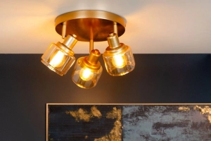 Złota lampa sufitowa z bursztynowymi kloszami Lucide 77979/13/02 Bjorn 3xE14 38cm
