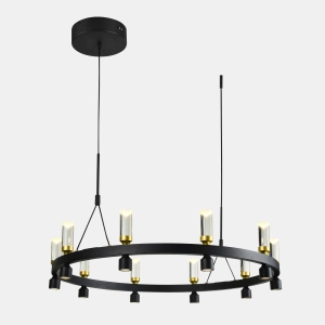 Lampa wisząca czarna obręcz z szklanymi walcami i elementami mosiądzu Italux PND-83812-20 Almelo LED 49W 3000K 81cm x 170cm