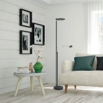 Czarna prosta lampa podłogowa dwa źródła światła Steinhauer 2663ZW Turound Light color LED 40W + 10W  2700K 185cm