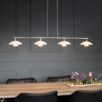 Srebrna industrialna lampa wisząca białe klosze Steinhauer 2658ST Tallerken 4xG9 120cm