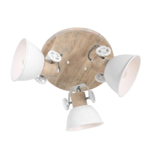 Drewniana okrągłą lampa sufitowa białe reflektory Mexlite 3063W Gearwood 3xE27 30cm