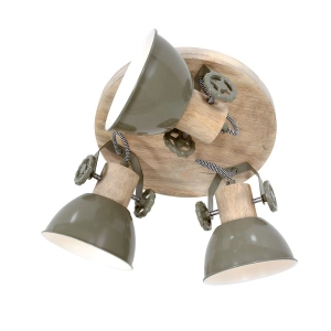 Drewniana okrągłą lampa sufitowa zielone reflektory Mexlite 3063G Gearwood 3xE27 30cm