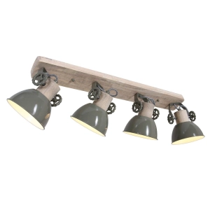 Drewniana industrialna lampa sufitowa zielone klosze Mexlite 2729G Gearwood 4xE27 90cm