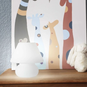 Mała biała szklana lampa nocna świecąca całą powierzchnią Ideal Lux 074726 Prato E14 18cm x 16cm