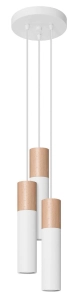 Biała lampa wisząca z walcami z dodatkiem naturalnego drewna Sollux Lighting SL.1013 Pablo 3xGU10