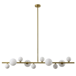 Lampa wisząca mosiężna listwa 120cm z białymi kulami Step Into Design MP0097-10 Milky Drop 10xG9
