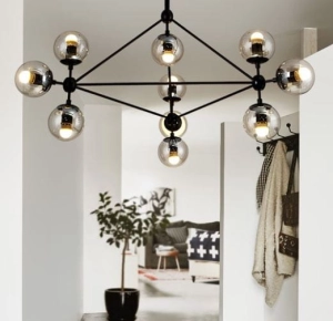 Lampa wisząca transparentne szklane klosze na czarnym szerokim stelażu Step Into Design ST-9047-10 transparent Astrifero 10 10xE27