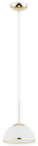 Lampa wisząca z białym kopułowym kloszem i złotymi dodatkami Lemir O3133 W1 ZL Freja E27 19,5cm