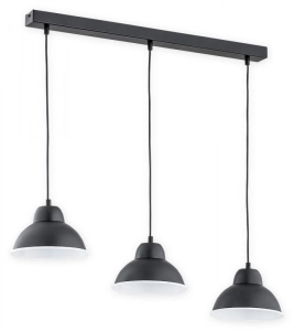 Czarna lampa wisząca listwa z kopułowymi kloszami o białym wnętrzu Lemir O2983 W3 CZA + BIA Astro 3xE27