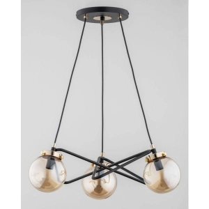 Nowoczesna lampa wisząca do salonu czarno złota bursztynowe szklane klosze kule Vega Alfa 63007 3xE14 66cm x 52cm