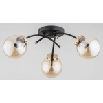 Lampa sufitowa metalowa czarno złota pochyłe ramiona i bursztynowe szklane klosze kule Natella Alfa 63050 3xE14 22cm x 52cm