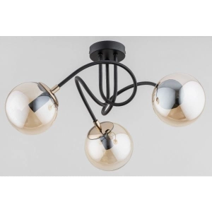Nowoczesna lampa sufitowa metalowa czarna z kręconymi ramionami szklane bursztynowe klosze kule Tectus Alfa 63021 3xE14 27cm x 48cm