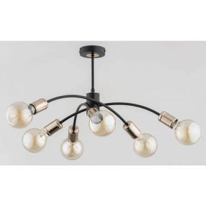 Nowoczesna lampa sufitowa plafon czarny ze złotymi oprawkami i rozłożystymi ramionami Ralph Alfa 63051 6xE27 31cm x 54cm