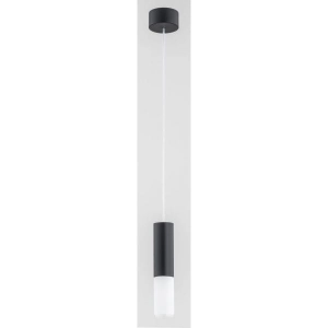 Czarna punktowa lampa wisząca pojedynczy zwis smukła oprawka z białym szklanym kloszem Eliot Alfa 60900 E14 85cm x 8,5cm