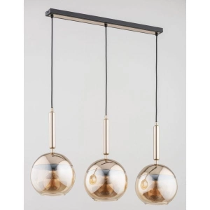 Lampa wisząca na listwie czarno złota z bursztynowymi otwartymi kloszami Volda Alfa 63065 3xE27 80cm x 72cm