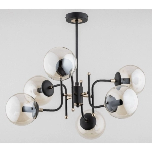 Lampa wisząca w stylu industrialnym czarna szklane klosze kule i złote dodatki Malta Alfa 28456 6xE14 52cm x 62cm