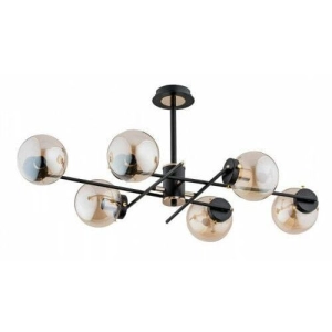 Nowoczesna lampa wisząca do salonu czarno złota podłużny stelaż i bursztynowe szklane klosze Deryl Alfa 62181 6xE14 37cm x 44cm x 90cm