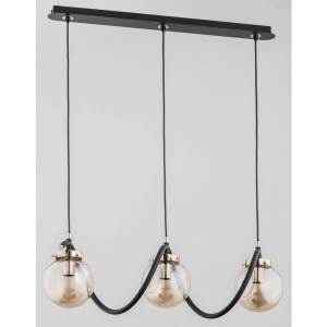 Lampa wisząca nad stół czarna listwa bursztynowe szklane klosze kulki i spiralny stelaż Gotta Alfa 62182 3xE14 90cm x 65cm