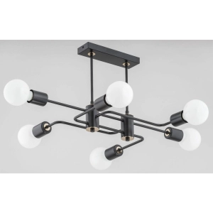 Techniczna lampa sufitowa w stylu industrialnym czarna bez kloszy z złotymi elementami Seba  Alfa 62185 6xE27 35cm x 72cm x 46cm
