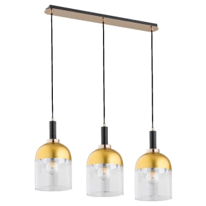 Lampa wisząca nad wyspę czarno złota listwa i szklane klosze z pozłacaną powłoką Vento Gold Alfa 62189 3xE27 90cm x 75cm