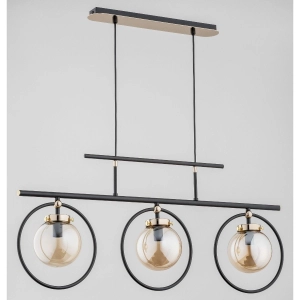 Designerska lampa wisząca nad stół czarno złota szklane bursztynowe klosze z metalową ramką na listwie Vasido Alfa 62196 3xE14 85cm x 80cm