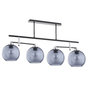 Podłużna lampa sufitowa na czarnej listwie z chromowanymi dodatkami szklane dymione klosze kule Distar Pro Alfa 63011 4xE27 49cm x 120cm