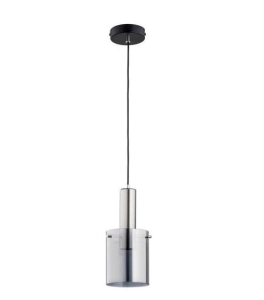 Nowoczesna lampa wisząca na jedną żarówkę srebrno czarna z dymionym cylindrycznym kloszem Celia Silver Alfa 60831 E27 90cm x 15cm