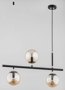 Lampa wisząca nowoczesna czarno złota szklane bursztynowe klosze kule Fingo Alfa 63037 3xE14 90cm x 71cm