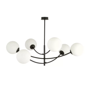 Czarna lampa sufitowa z białymi kulami i ramionami wygiętymi w górę Emibig 1102/6 Hunter 6 Black/Opal