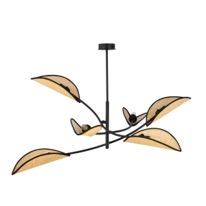 Czarna przestrzenna lampa sufitowa z rattanowymi kloszami Emibig 1108/6 Lotus 6 Black/Rattan