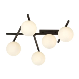 Lampa sufitowa czarne ramiona z białymi szklanymi kulami Emibig 1103/5 Smart 5xE14