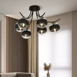 Lampa sufitowa czarne wygięte ramiona i kule z czarnym pasem Emibig 1111/6 Boston 6 Black/Stripe