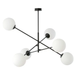 Nowoczesna lampa wisząca czarne ramiona i białe kule Emibig 1169/6 Linear 6 Black/Opal