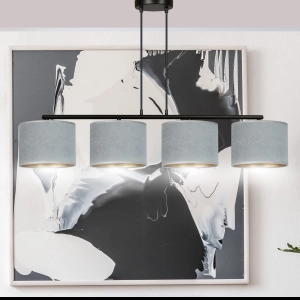 Lampa wisząca cztery szare materiałowe abażury na listwie w poziomie Emibig 1050/4 Czarny Hilde 4 Bl Gray 4xE27 100cm