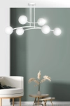 Biała lampa sufitowa do salonu długie ramiona i szklane kule Emibig 1025/6 Halldor 6 White
